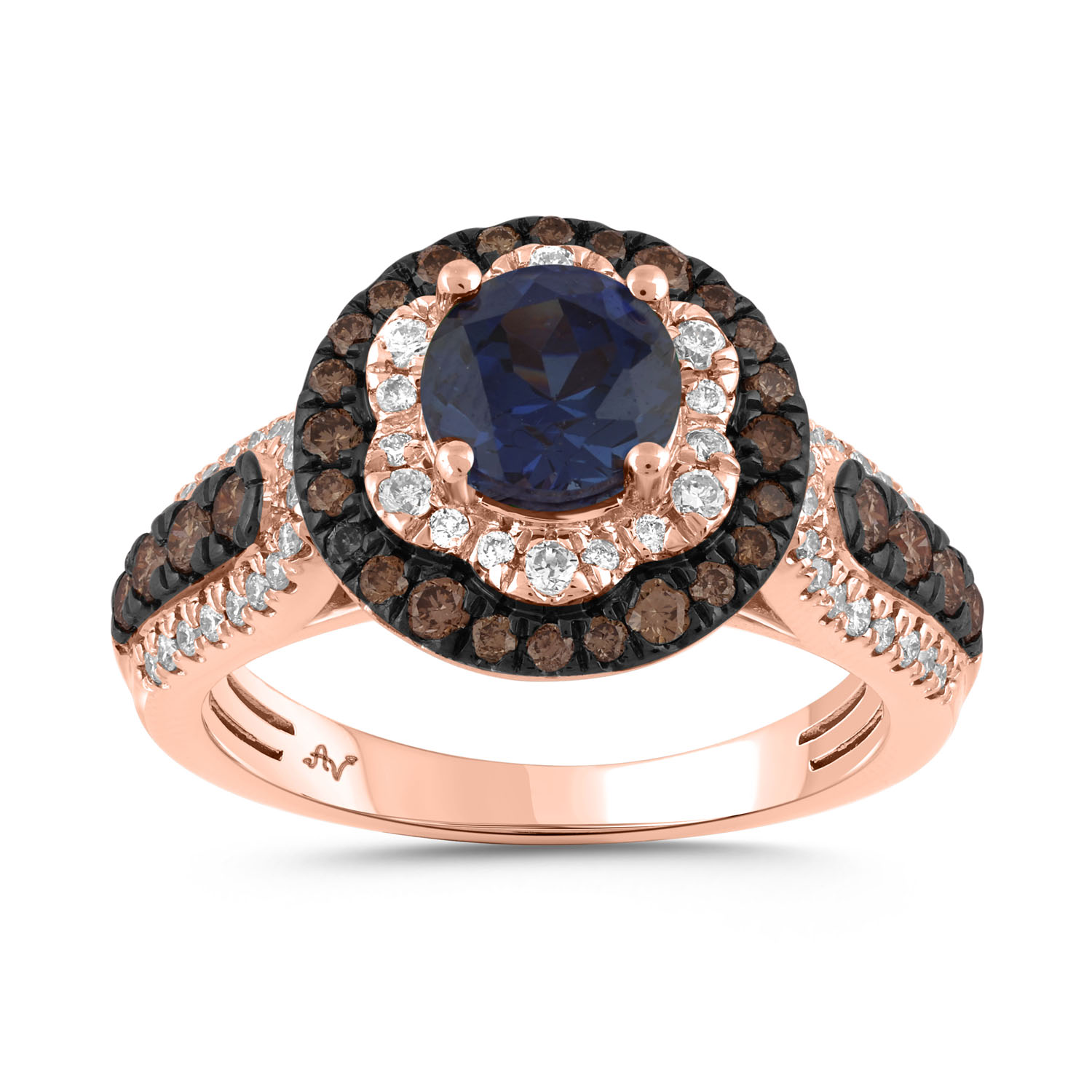 LADIES RING 1.95CT ROUND/SAPPHIRE/DARK BROWN DIAMOND 14K ROSE GOLD (CENTER STONE ROUND SAPPHIRE DIAMOND-1.15CT) - Image 1