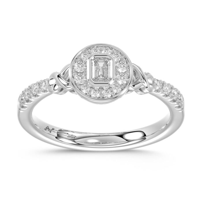 LADIES RING 0.33CT ROUND/EMERALD DIAMOND 14K WHITE GOLD - Image 1