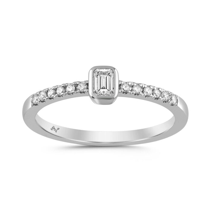 LADIES RING 0.25CT ROUND/EMERALD DIAMOND 14K WHITE GOLD - Image 1