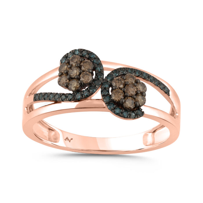 LADIES RING 0.40CT BLUE/DARK BROWN DIAMOND 14K ROSE GOLD - Image 1