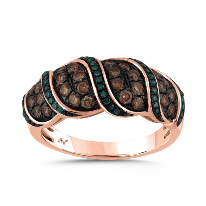 LADIES BAND 0.80CT BLUE SAPPHIRE/DARK BROWN/ROUND DIAMOND 14K ROSE GOLD - Image 1