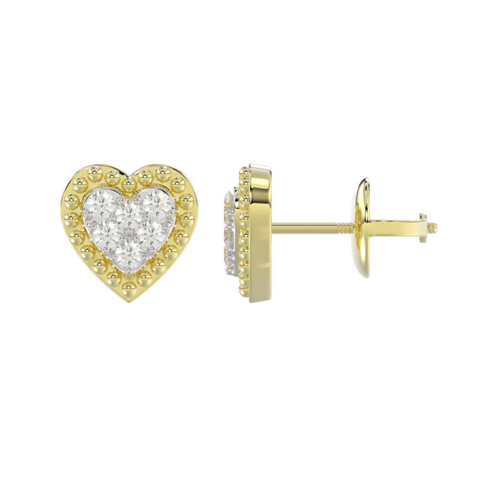 LADIES EARRINGS 0.20CT ROUND DIAMOND 14K YELLOW GOLD - Image 2