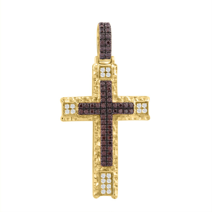 MEN'S CHARM PENDANT 1.00CT ROUND/DARK BROWN DIAMOND 10K YELLOW GOLD - Image 1