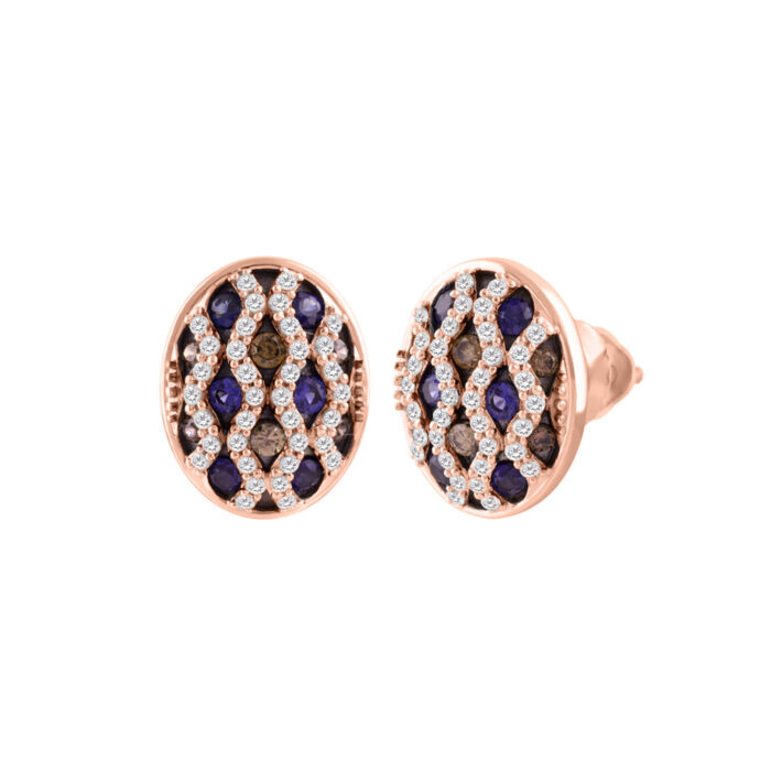 LADIES EARRING 0.50CT ROUND/BLUE/DARK BROWN DIAMOND 14K ROSE GOLD - Image 1