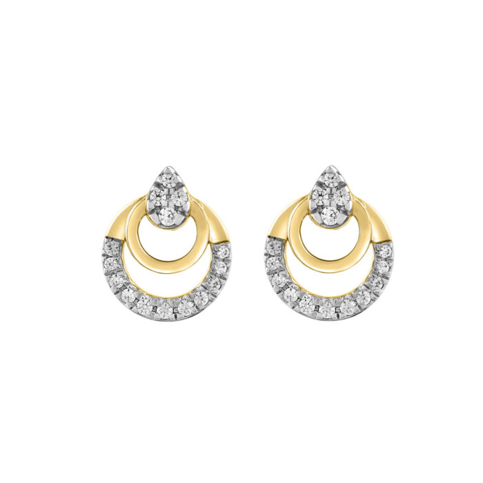 LADIES EARRINGS 0.13CT ROUND DIAMOND 14K YELLOW GOLD - Image 1