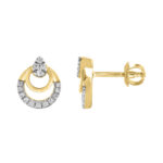 LADIES EARRINGS 0.13CT ROUND DIAMOND 14K YELLOW GOLD - Image 2
