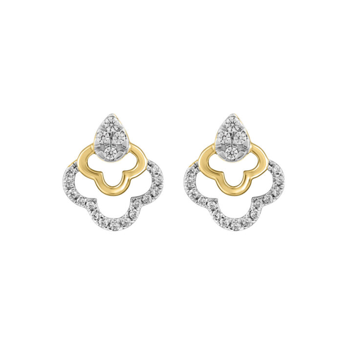 LADIES EARRINGS 0.13CT ROUND DIAMOND 14K YELLOW GOLD - Image 1