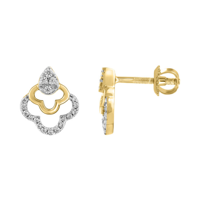 LADIES EARRINGS 0.13CT ROUND DIAMOND 14K YELLOW GOLD - Image 2