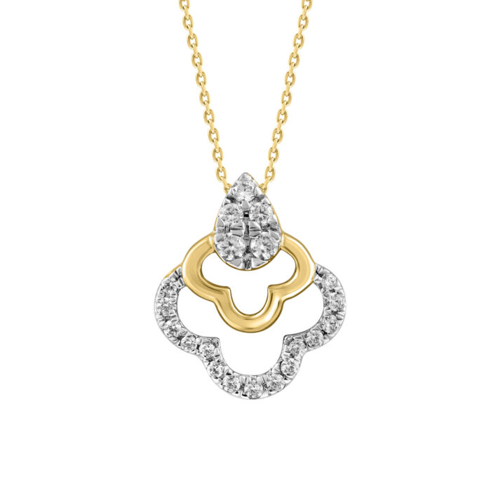 LADIES PENDANT WITH CHAIN 0.13CT ROUND DIAMOND 14K YELLOW GOLD - Image 1