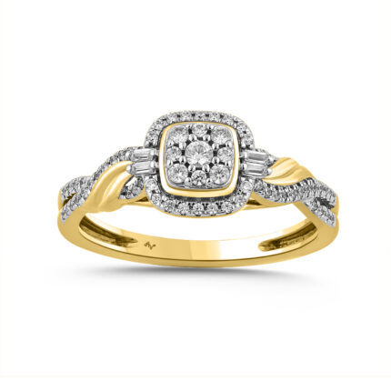 LADIES RING 0.25CT ROUND/BAGUETTE DIAMOND 14K YELLOW GOLD