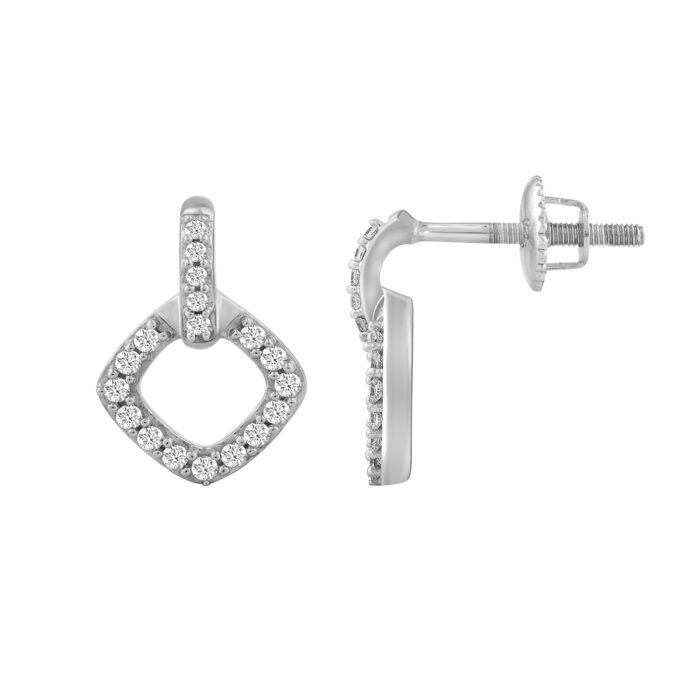 LADIES EARRINGS 0.20CT ROUND DIAMOND 10K WHITE GOLD - Image 1