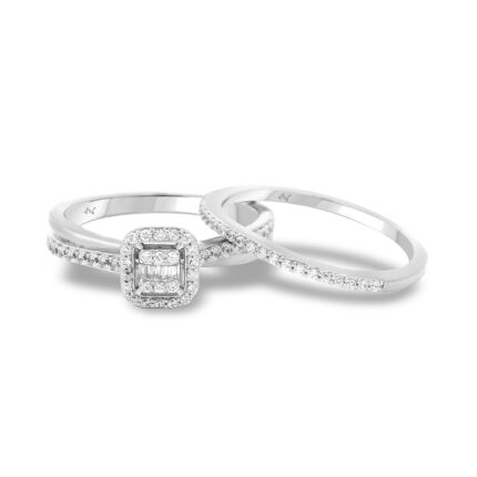 LADIES BRIDAL SET 0.33CT ROUND/BAGUETTE DIAMOND 14K WHITE GOLD