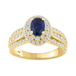 LADIES RING 1.40CT ROUND/BLUE SAPPHIRE OVAL DIAMOND 14K YELLOW GOLD (CENTER STONE 0.62CT BLUE SAPPHIRE OVAL DIAMOND)