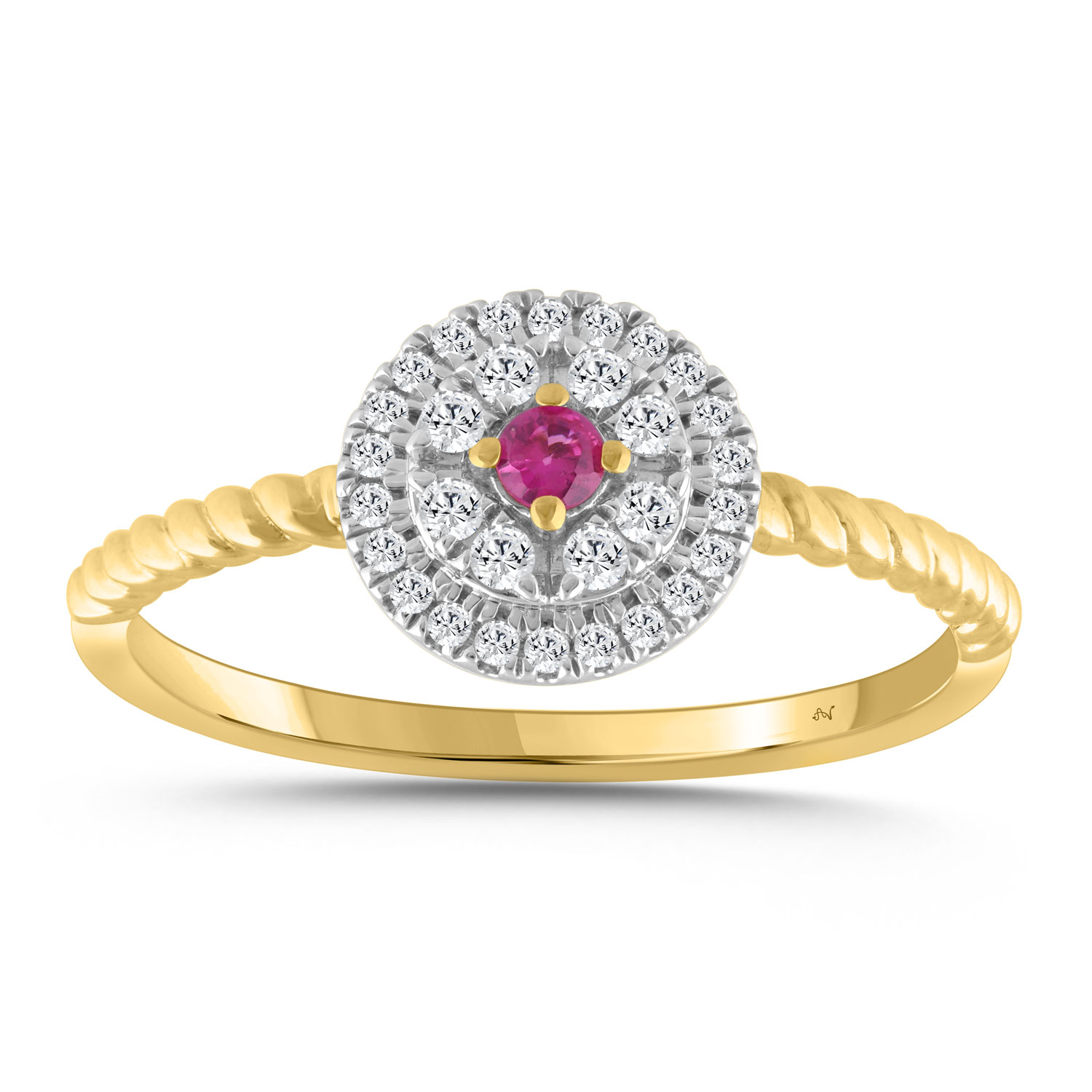 LADIES RING 0.20CT ROUND/ROUND RUBY DIAMOND 10K YELLOW GOLD (CENTER STONE 0.0.75CT ROUND RUBY DIAMOND) - Image 1