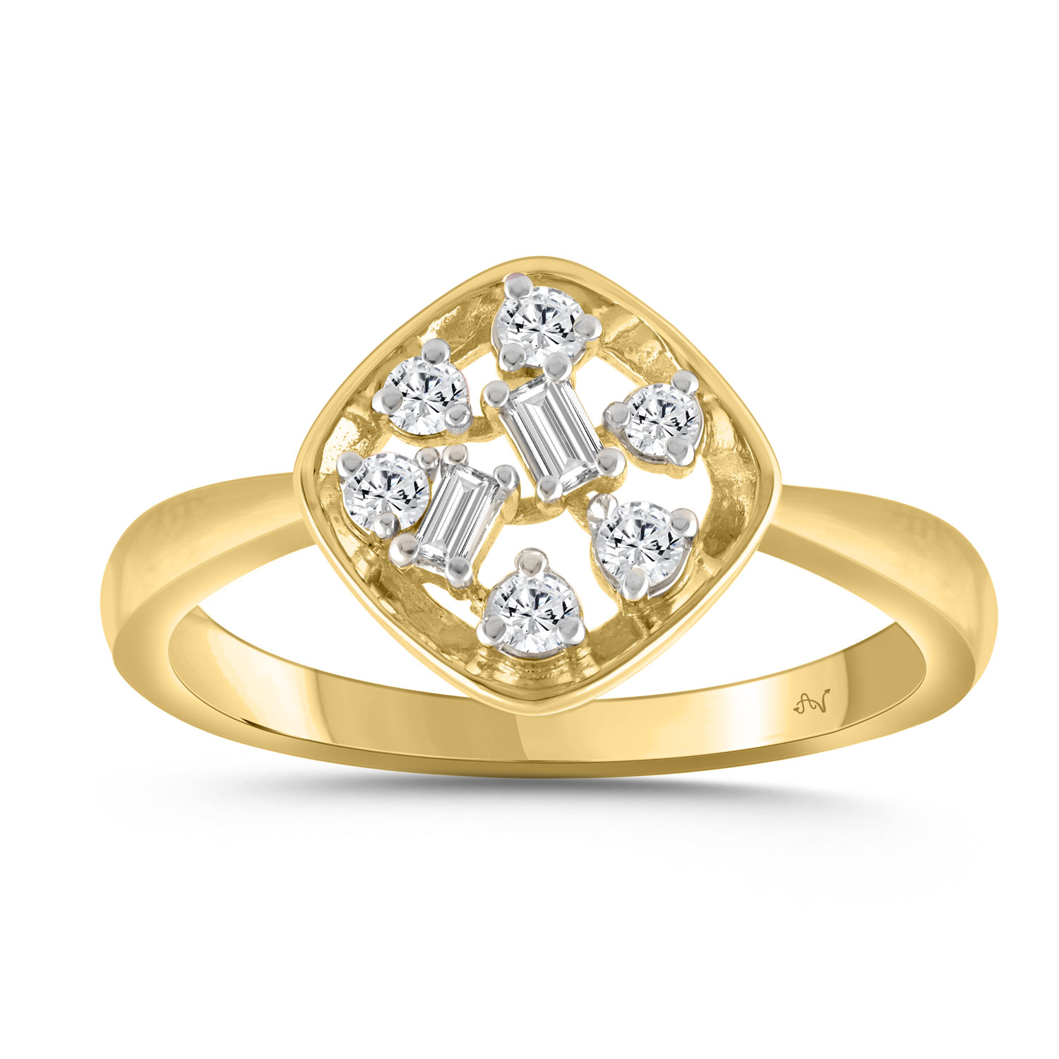 LADIES RING 0.20CT ROUND/BAGUETTE DIAMOND 10K YELLOW GOLD - Image 1