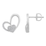 10K WHITE GOLD DOUBLE HEART DIAMOND EARRING FOR LADIES 0.15CT ROUND DIAMOND