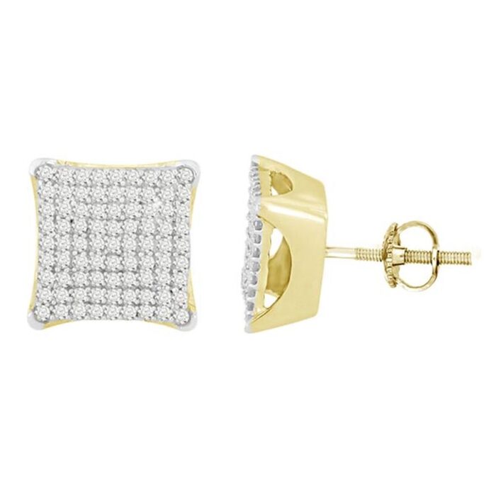 MEN'S STUD EARRINGS 0.50CT ROUND DIAMOND 10K YELLOW GOLD - Image 1