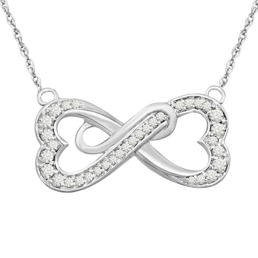 LADIES NECKLACE 0.20CT ROUND DIAMOND STERLING SILVER/WHITE GOLD - Image 1