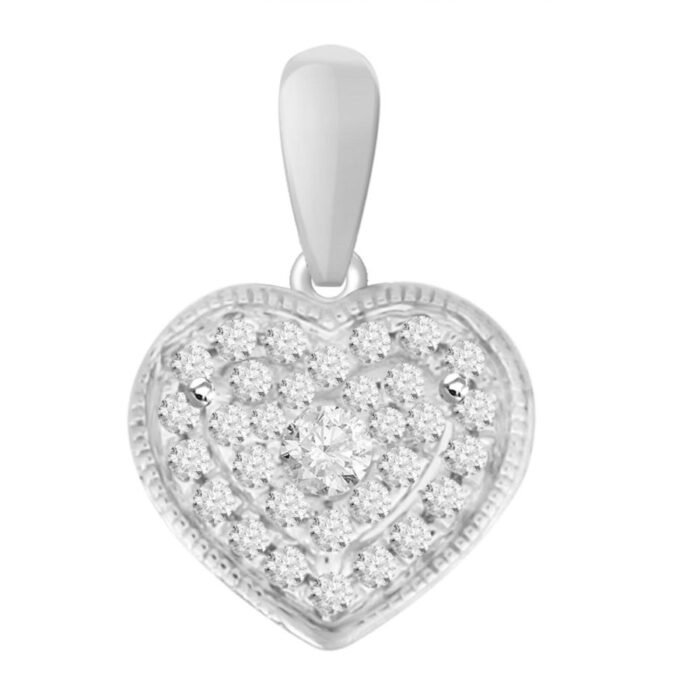 LADIES PENDANT WITH CHAIN 0.10CT ROUND/HEART DIAMOND 10K WHITE GOLD - Image 1