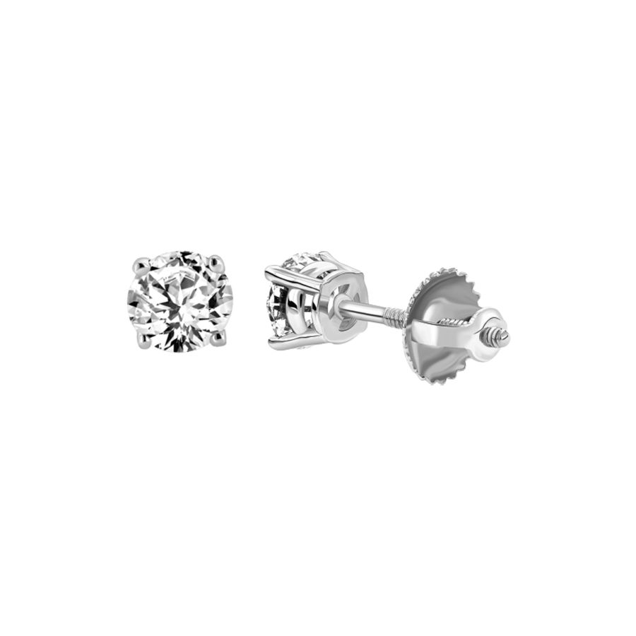 LADIES SOLITAIRE EARRINGS 0.25CT ROUND DIAMOND 14K WHITE GOLD - Image 1