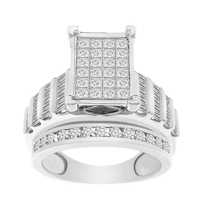 LADIES RING 2.00CT ROUND/PRINCESS/BAGUETTE DIAMOND 10K WHITE GOLD - Image 1