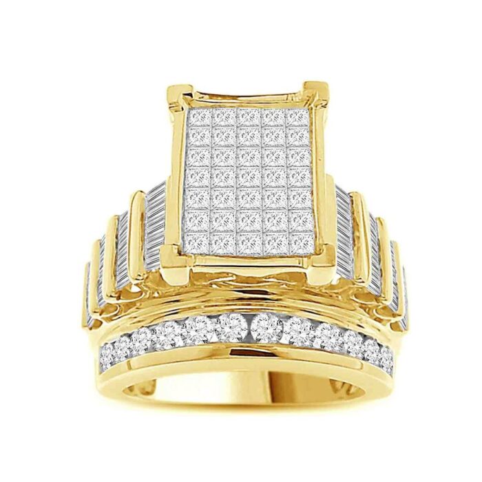 LADIES RING 3.00CT ROUND/PRINCESS/BAGUETTE DIAMOND 10K YELLOW GOLD - Image 1