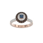 LADIES RING 0.55CT ROUND/BLUE SAPPHIRE/DARK BROWN DIAMOND 14K ROSE GOLD