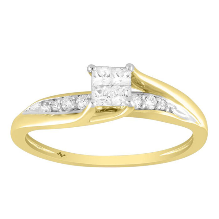 LADIES RING 0.20CT ROUND/PRINCESS DIAMOND 10K YELLOW GOLD - Image 1