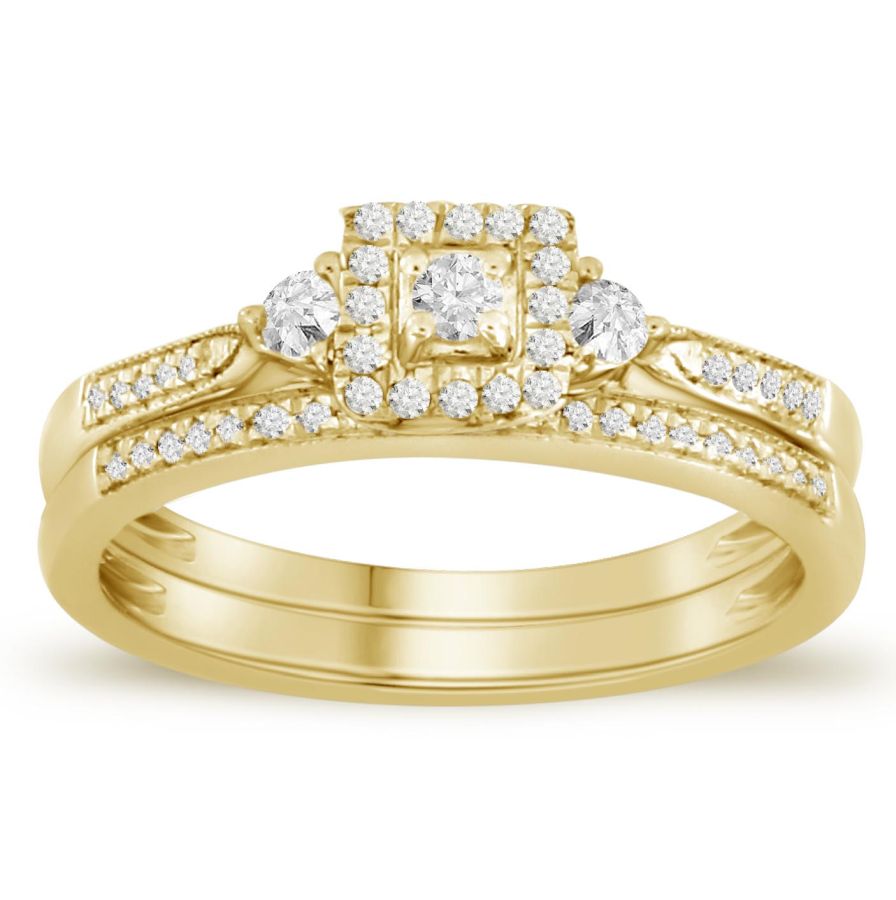 LADIES RING 0.25CT ROUND/PRINCESS DIAMOND 10K YELLOW GOLD - Image 1
