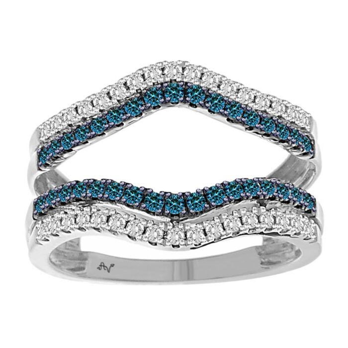 LADIES WRAP RING 0.50CT ROUND/BLUE DIAMOND 14K WHITE GOLD - Image 1
