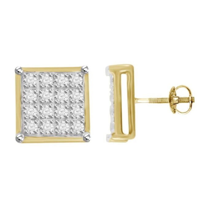 MEN'S YUVA EARRINGS 0.10CT ROUND DIAMOND 10K YELLOW GOLD - Image 1