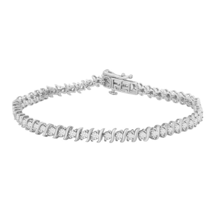 LADIES BRACELET 2.00CT ROUND DIAMOND 14K WHITE GOLD - Image 1