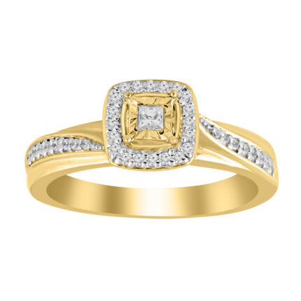 LADIES RING 0.20CT ROUND/PRINCESS DIAMOND 10K YELLOW GOLD