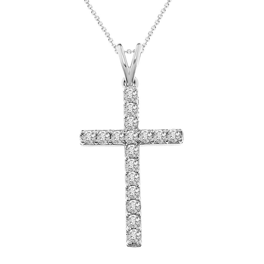 CROSS PENDANT WITH CHAIN 0.50CT ROUND DIAMOND 14K WHITE GOLD - Image 1