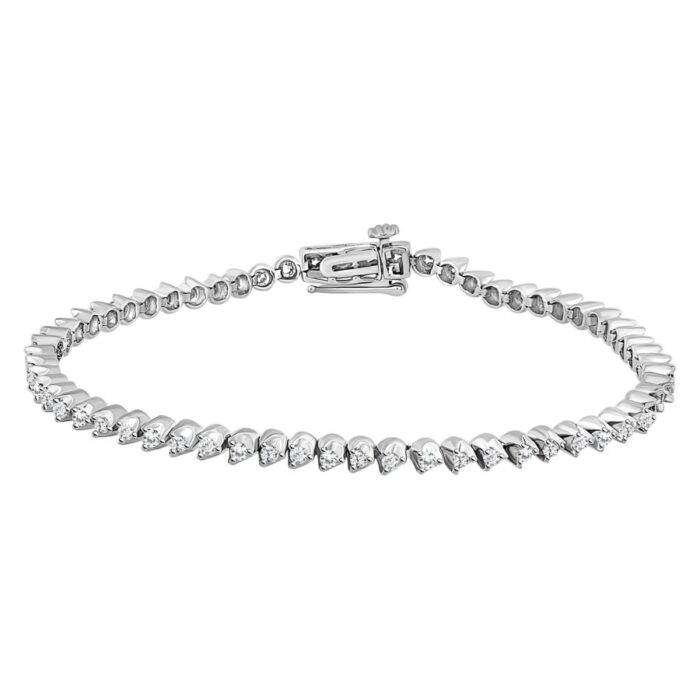 LADIES BRACELET 1.00CT ROUND DIAMOND 10K WHITE GOLD - Image 1
