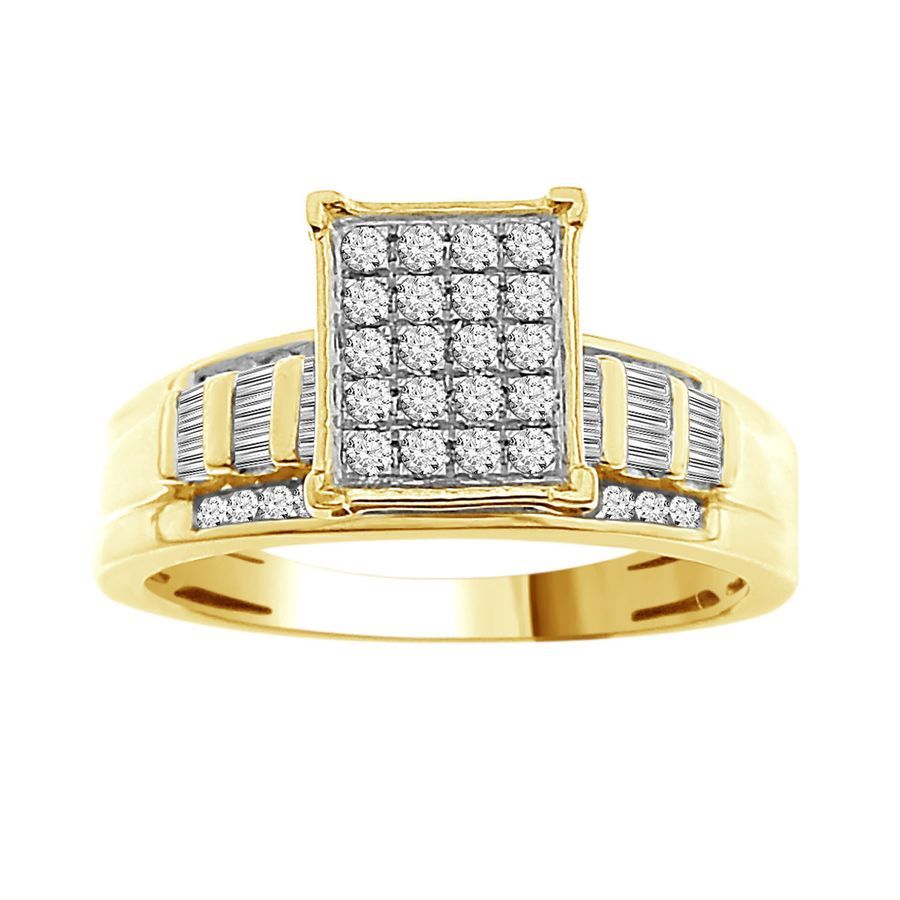 LADIES RING 0.50CT ROUND/BAGUETTE DIAMOND 10K YELLOW GOLD - Image 1
