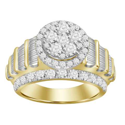 LADIES RING 3.00CT ROUND/BAGUETTE DIAMOND 10K YELLOW GOLD - Image 1