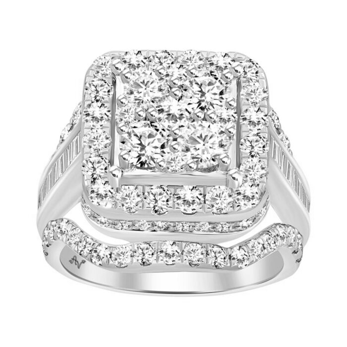 LADIES RING 3.00CT ROUND/BAGUETTE DIAMOND 10K WHITE GOLD - Image 1