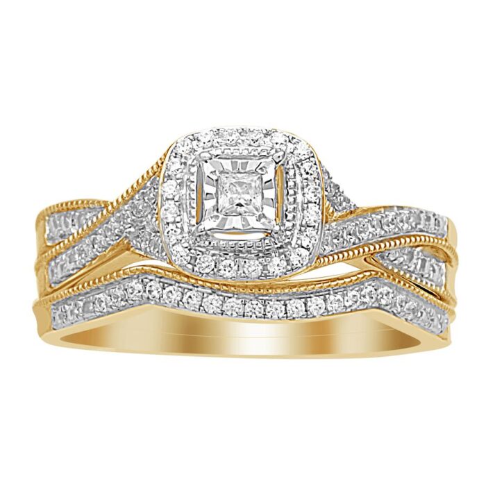 LADIES BRIDAL RING 0.25CT ROUND/PRINCESS DIAMOND 10K YELLOW GOLD - Image 1