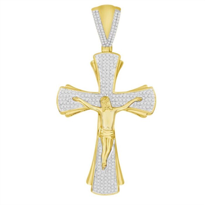 MEN'S CRO PENDANT 0.65CT ROUND DIAMOND 10K YELLOW GOLD - Image 1