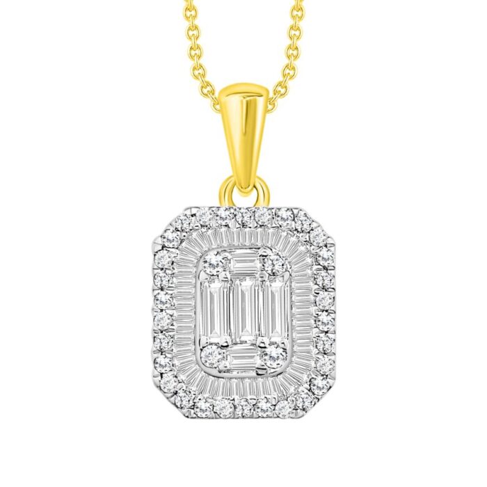 LADIES PENDANT WITH CHAIN 0.50CT ROUND/BAGUETTE DIAMOND 14K YELLOW GOLD - Image 1