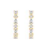 LADIES HOOP EARRINGS 2CT ROUND/PEAR DIAMOND 14K YELLOW GOLD