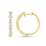 LADIES HOOP EARRINGS 2CT ROUND/PEAR DIAMOND 14K YELLOW GOLD - Image 3