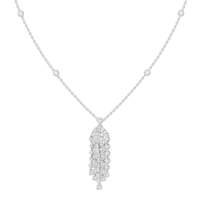 LADIES NECKLACE 7 1/2CT ROUND/PEAR/EMERALD DIAMOND 14K WHITE GOLD - Image 2