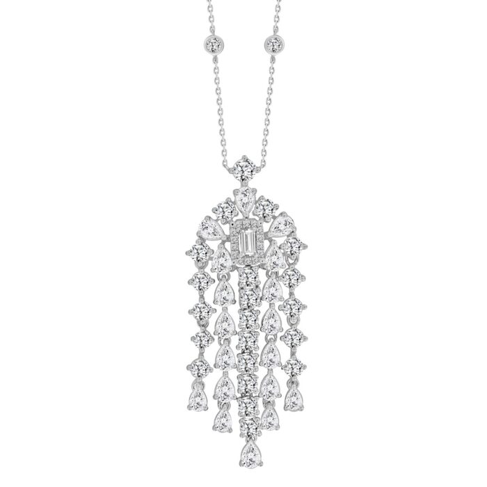 LADIES NECKLACE 7 1/2CT ROUND/PEAR/EMERALD DIAMOND 14K WHITE GOLD - Image 3