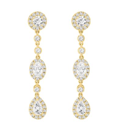 LADIES LINEAR EARRINGS 3 1/2CT OVAL/ROUND/PEAR DIAMOND 14K YELLOW GOLD