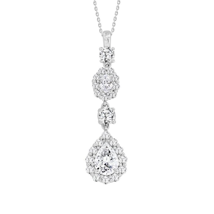 LADIES PENDANT WITH CHAIN 2CT PEAR/ROUND/OVAL DIAMOND 14K WHITE GOLD - Image 1