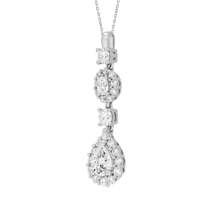 LADIES PENDANT WITH CHAIN 2CT PEAR/ROUND/OVAL DIAMOND 14K WHITE GOLD - Image 2