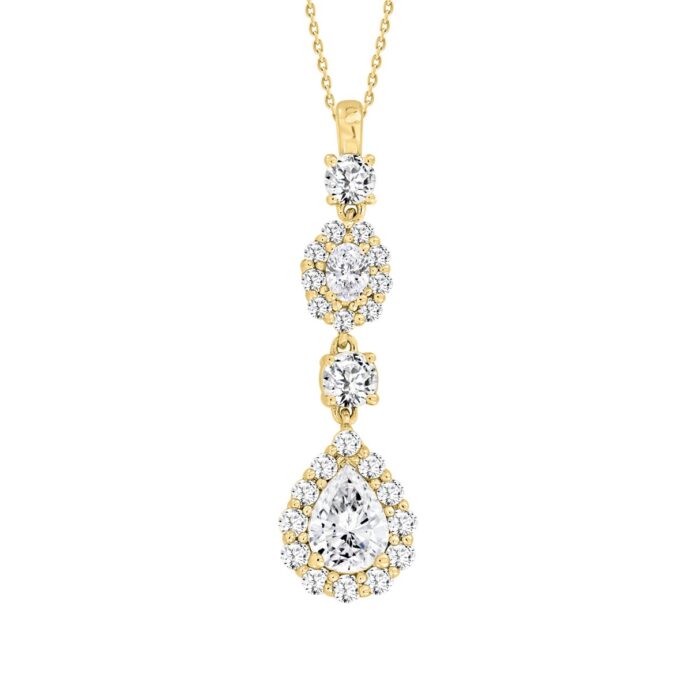 LADIES PENDANT WITH CHAIN 2CT PEAR/ROUND/OVAL DIAMOND 14K YELLOW GOLD - Image 1
