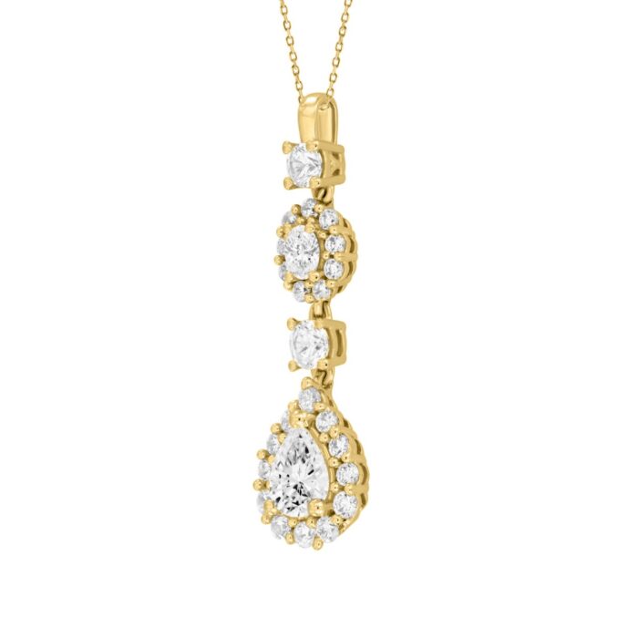 LADIES PENDANT WITH CHAIN 2CT PEAR/ROUND/OVAL DIAMOND 14K YELLOW GOLD - Image 2